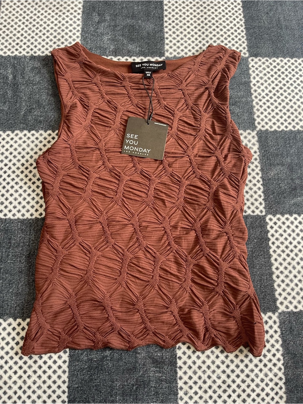 See You Monday Sleeveless Textured Tank in Rust Brown